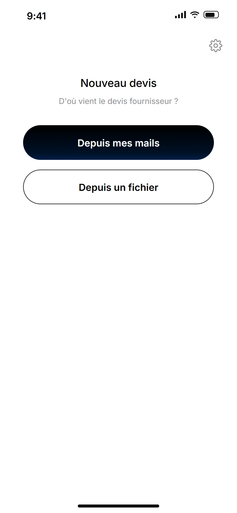 « Nouveau devis » : le devis fournisseur vient de mes mails ou d’un fichier.