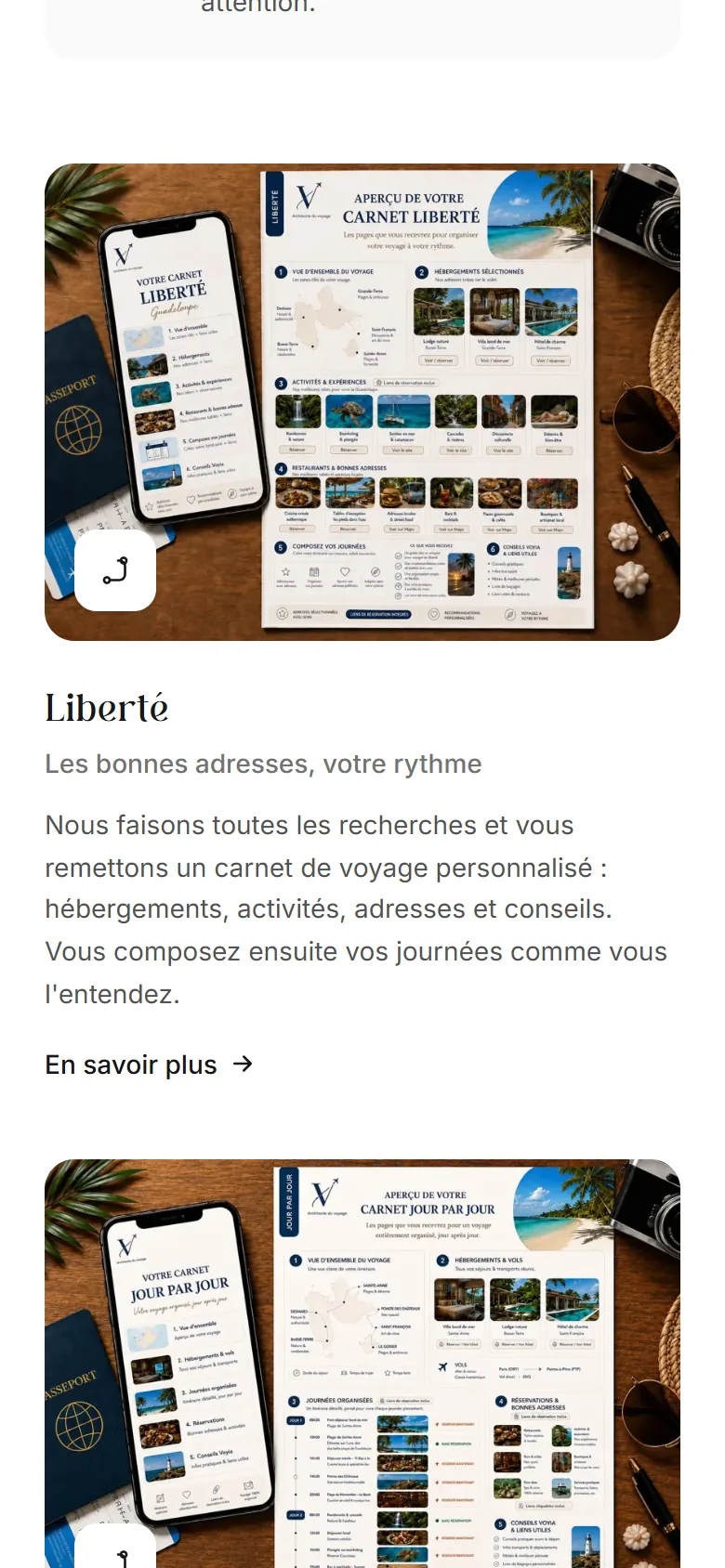 Les deux formules de carnet, Liberté et Jour par jour, sur téléphone.